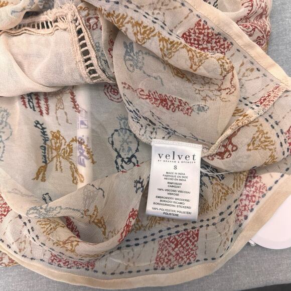 Velvet Graham Spencer Boho Embroidered Cap Sleeves Aztec Southwestern Top SZ S - Picture 2 of 4